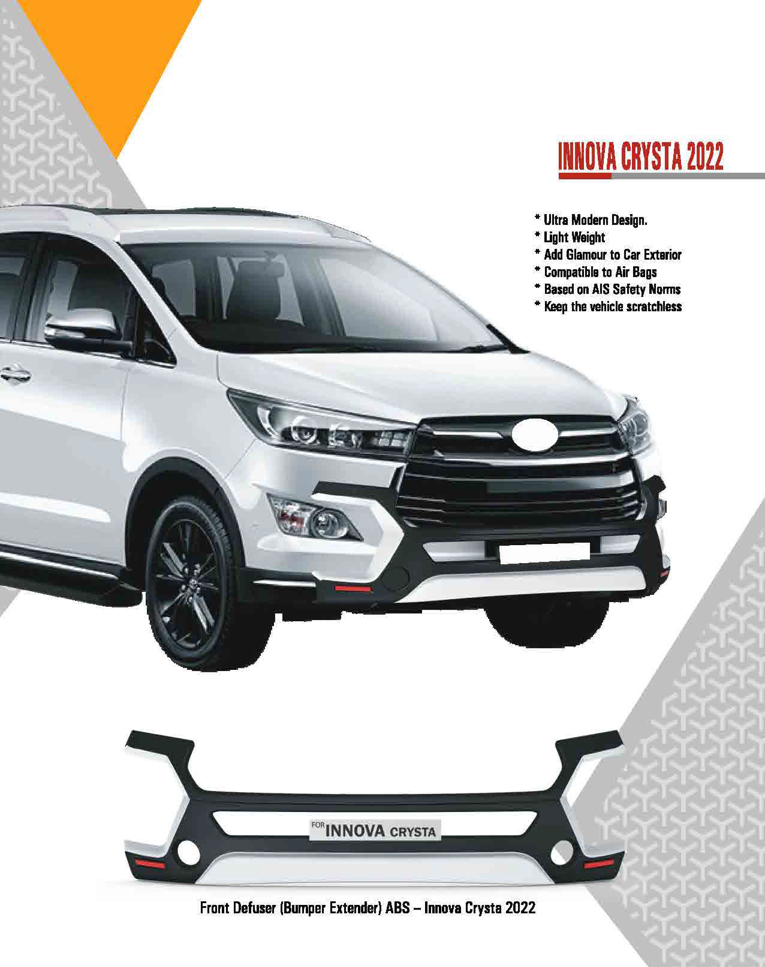 Bumper Diffuser (Front & Rear) Set Reflector Imported Quality Compatible with Innova Crysta 2018