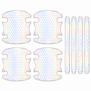 Auto Pearl 8 Pcs Car Door Handle Scratch Protector Stickers, 4 Bowl Recess Guards and 4 Horizontal Reflective Strip Protectors, Rainbow Honeycomb Design