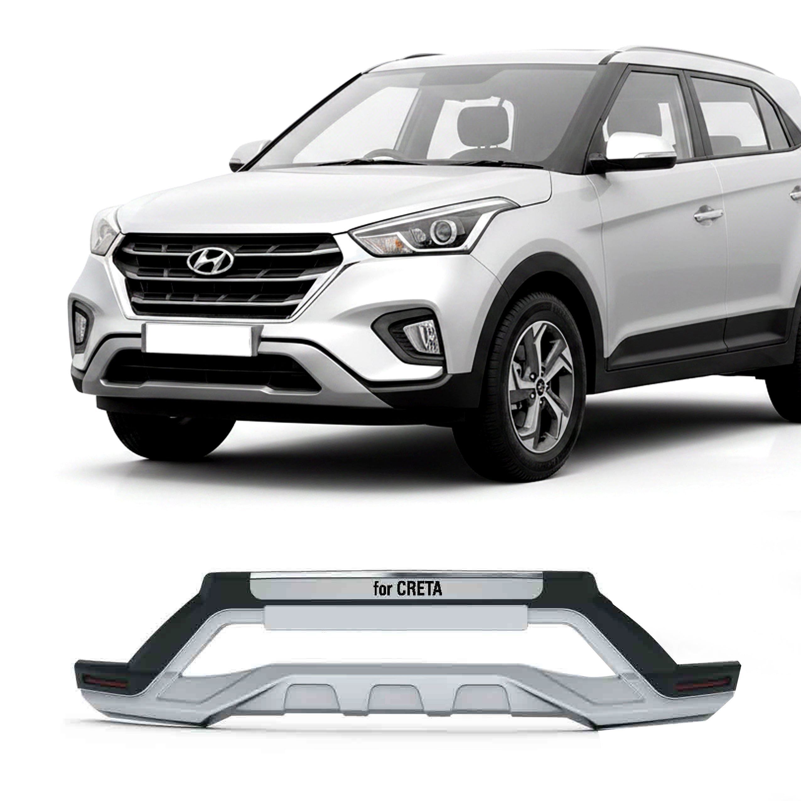 Auto Pearl Bumper Diffuser with Reflector | Front, Rear & Set | Compatible with Hyundai Creta 2018