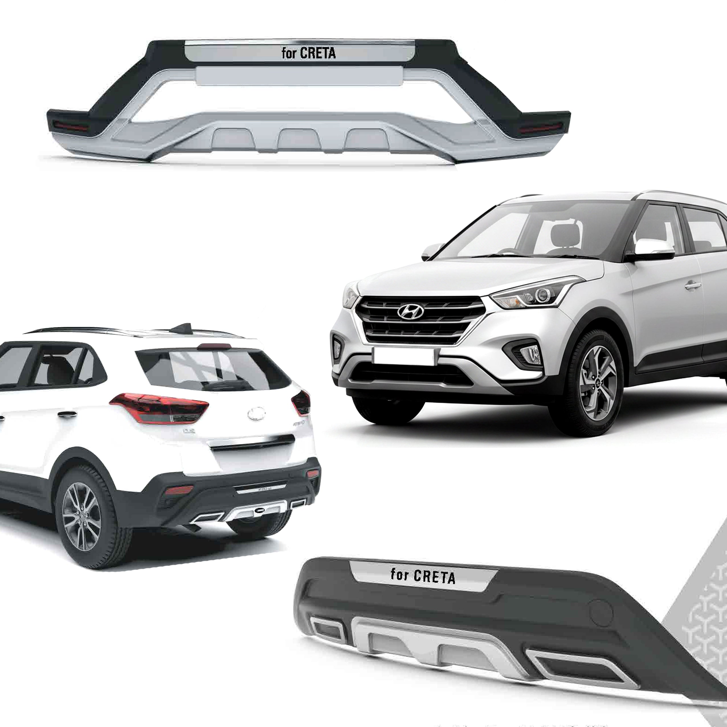 Auto Pearl Bumper Diffuser with Reflector | Front, Rear & Set | Compatible with Hyundai Creta 2018