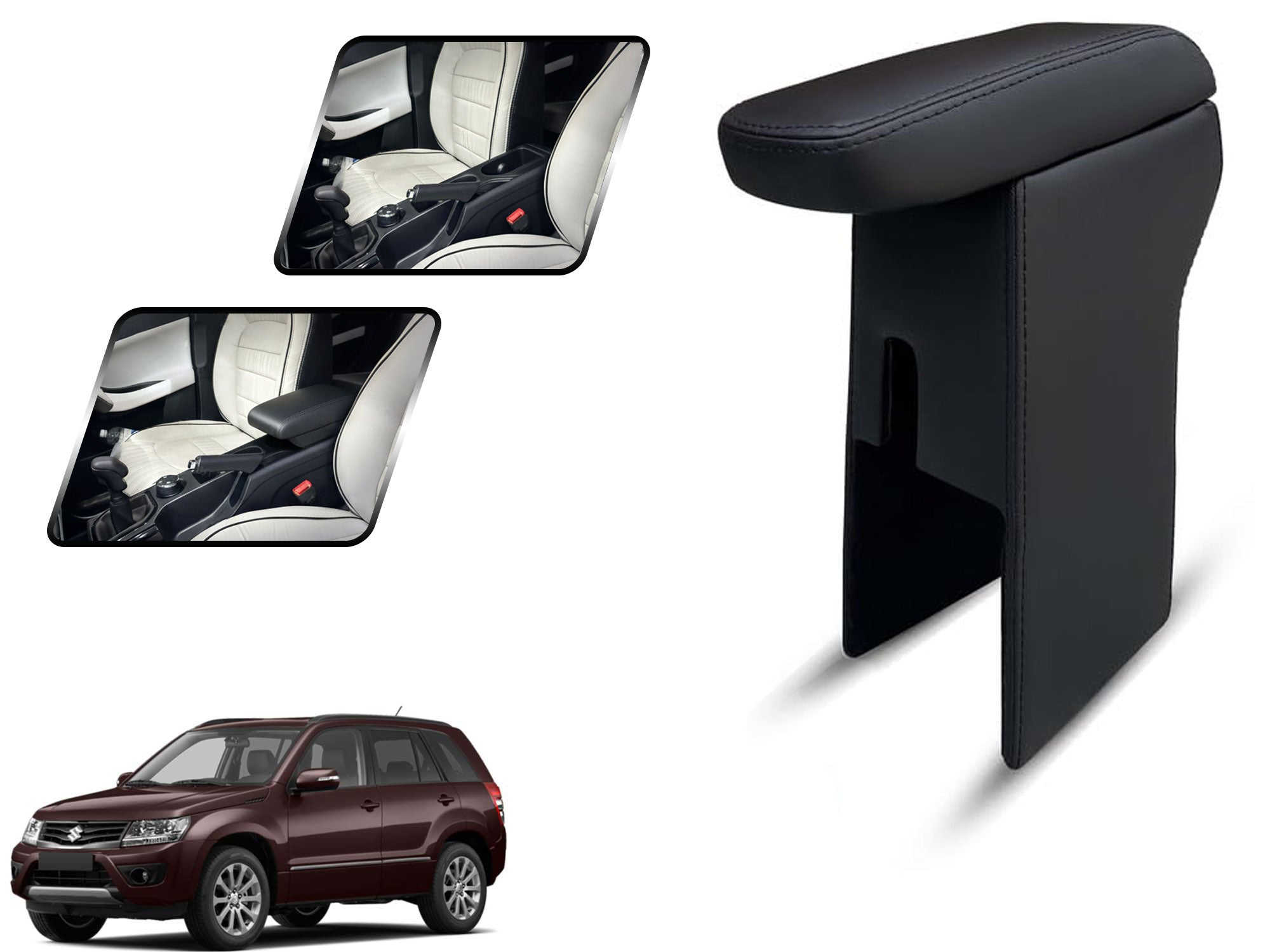 Auto Pearl Premium Car Armrest with Storage Box, High-Density Foam, Nappa Leatherette Black with double Stitching, No Obstruction to Rear Window Buttons, for Grand-Vitara-2022-2025