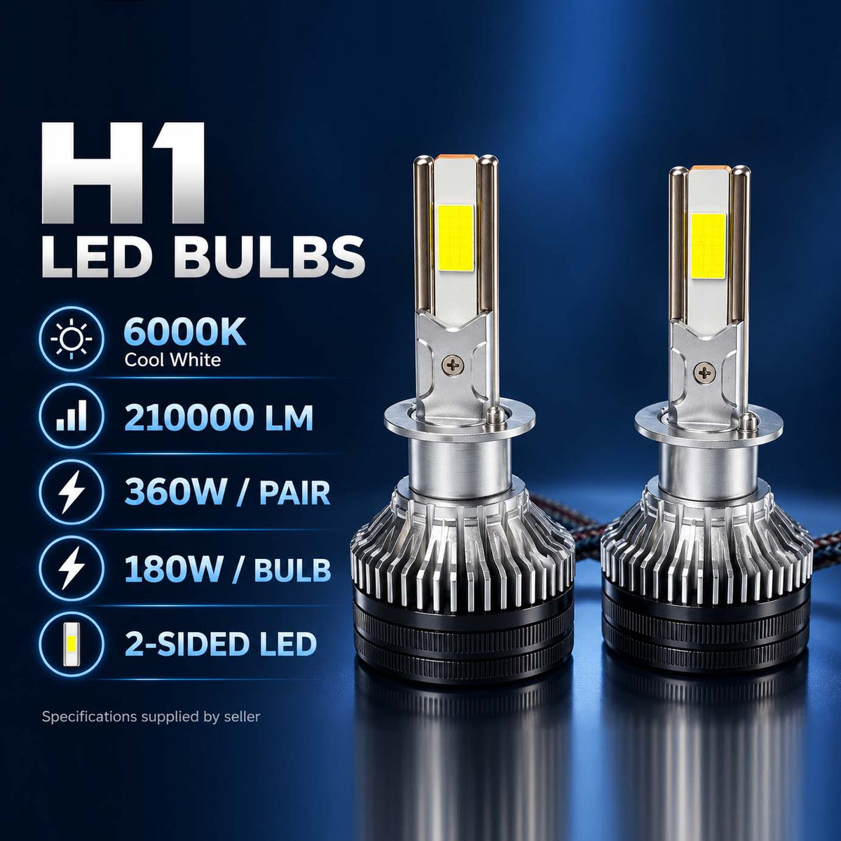 Auto Pearl H1 F15 LED Headlight Bulb, 6000K Cool White Light, 360W (180W Each), 21000LM, Rear Cooling Fan