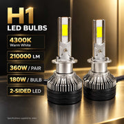 Auto Pearl F15 H1 LED Headlight Bulb, 4300K Warm White Light, 360W (180W Each), 21000LM, Rear Cooling Fan