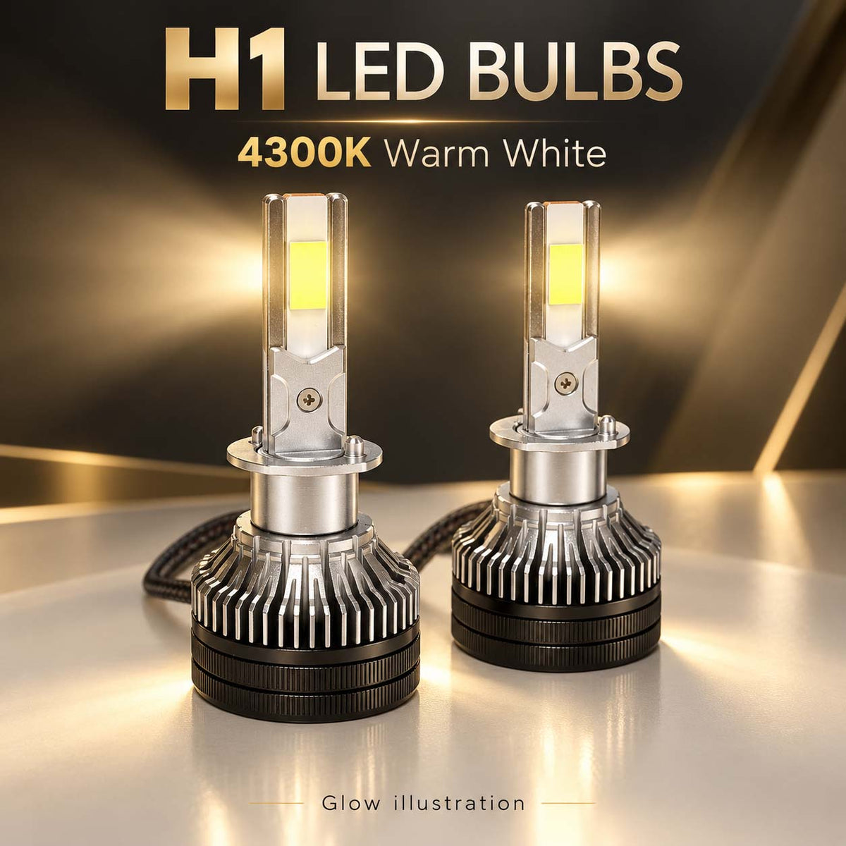 Auto Pearl H1 F15 LED Headlight Bulb, 4300K Warm White Light, 360W (180W Each), 21000LM, Rear Cooling Fan
