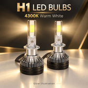 Auto Pearl F15 H1 LED Headlight Bulb, 4300K Warm White Light, 360W (180W Each), 21000LM, Rear Cooling Fan