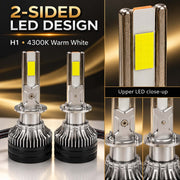 Auto Pearl F15 H1 LED Headlight Bulb, 4300K Warm White Light, 360W (180W Each), 21000LM, Rear Cooling Fan