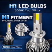 Auto Pearl F15 H1 LED Headlight Bulb, 6000K Cool White Light, 360W (180W Each), 21000LM, Rear Cooling Fan