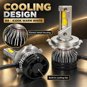 Auto Pearl F15 H4 LED Headlight Bulb, 4300K Warm White Light, 360W (180W Each), 21000LM, with Rear Cooling Fan
