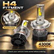 Auto Pearl F15 H4 LED Headlight Bulb, 4300K Warm White Light, 360W (180W Each), 21000LM, with Rear Cooling Fan