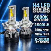 Auto Pearl F15 H4 LED Headlight Bulb, 6000K Cool White Light, 360W (180W Each), 21000LM, with Rear Cooling Fan