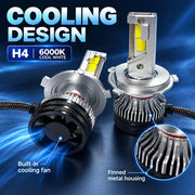 Auto Pearl F15 H4 LED Headlight Bulb, 6000K Cool White Light, 360W (180W Each), 21000LM, with Rear Cooling Fan
