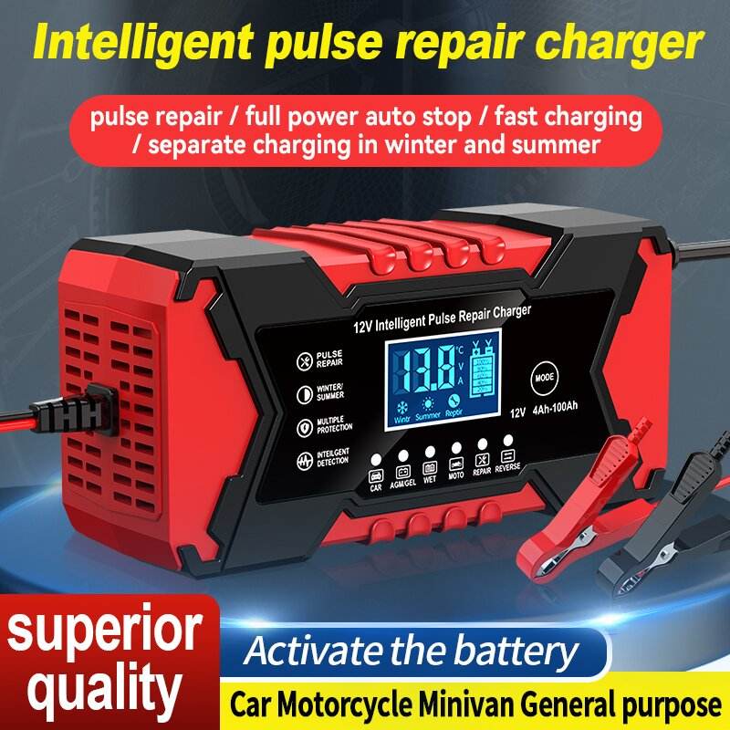 Auto Pearl 10A 12V-24V Smart Car Battery Charger Bike Truck Trickle Charger 100 Ah Battery for All Vehicles