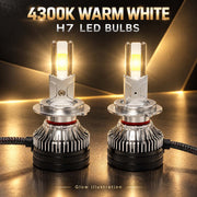 Auto Pearl F15 H7 LED Headlight Bulb, 4300K Warm White Light, 360W (180W Each), 21000LM, with Rear Cooling Fan