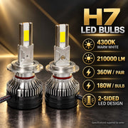 Auto Pearl F15 H7 LED Headlight Bulb, 4300K Warm White Light, 360W (180W Each), 21000LM, with Rear Cooling Fan