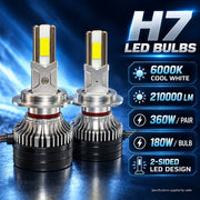 Auto Pearl F15 H7 LED Headlight Bulb, 6000K Cool White Light, 360W (180W Each), 21000LM, with Rear Cooling Fan