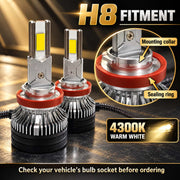 Auto Pearl F15 H8/H9/H11 LED Headlight Bulb, 4300K Warm White Light, 360W (180W Each), 21000LM, with Rear Cooling Fan
