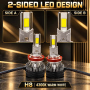 Auto Pearl F15 H8/H9/H11 LED Headlight Bulb, 4300K Warm White Light, 360W (180W Each), 21000LM, with Rear Cooling Fan