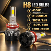 Auto Pearl F15 H8/H9/H11 LED Headlight Bulb, 4300K Warm White Light, 360W (180W Each), 21000LM, with Rear Cooling Fan