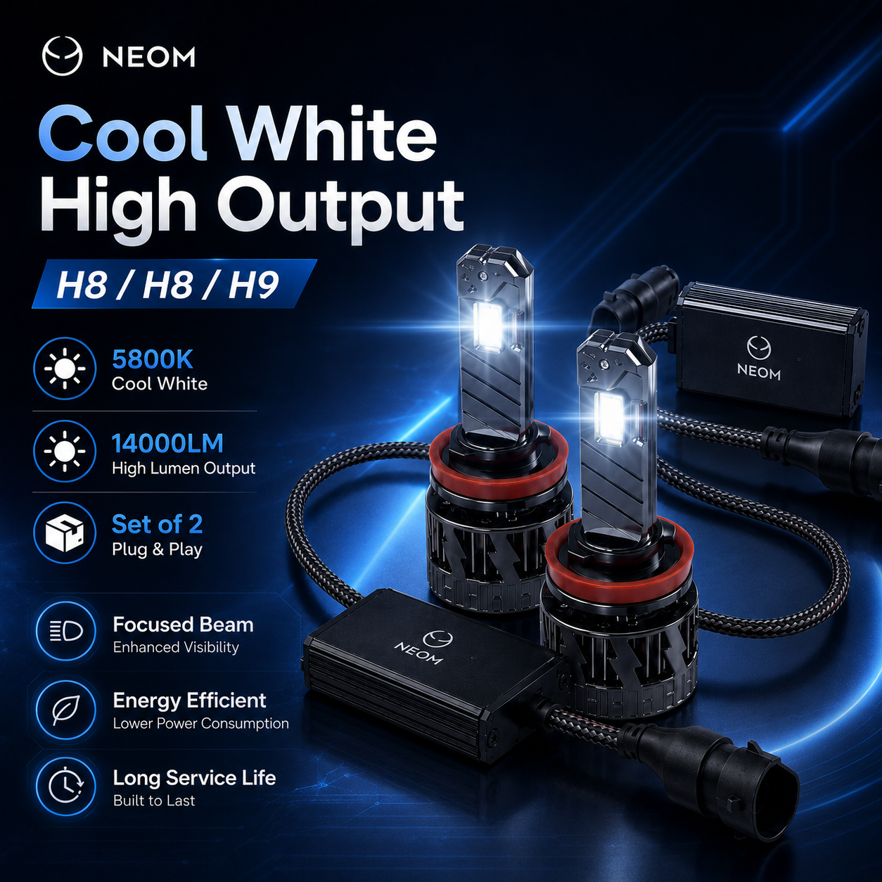 Auto Pearl H8/H9/H11 LED Headlight Bulb for Car 220W 14000LM 6000K (White Light LED Headlight Bulb) compatible with All Car (Pack of 2)