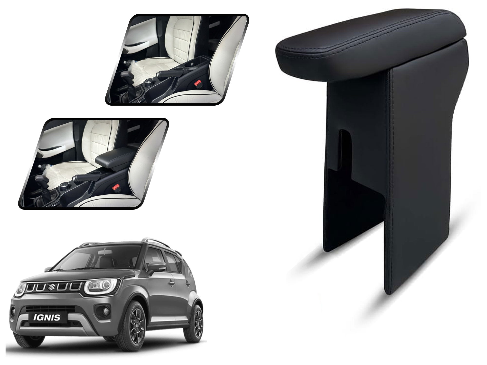 Auto Pearl Premium Car Armrest with Storage Box, High-Density Foam, Nappa Leatherette, No Obstruction to Rear Window Buttons, for Ignis (2017-2022)