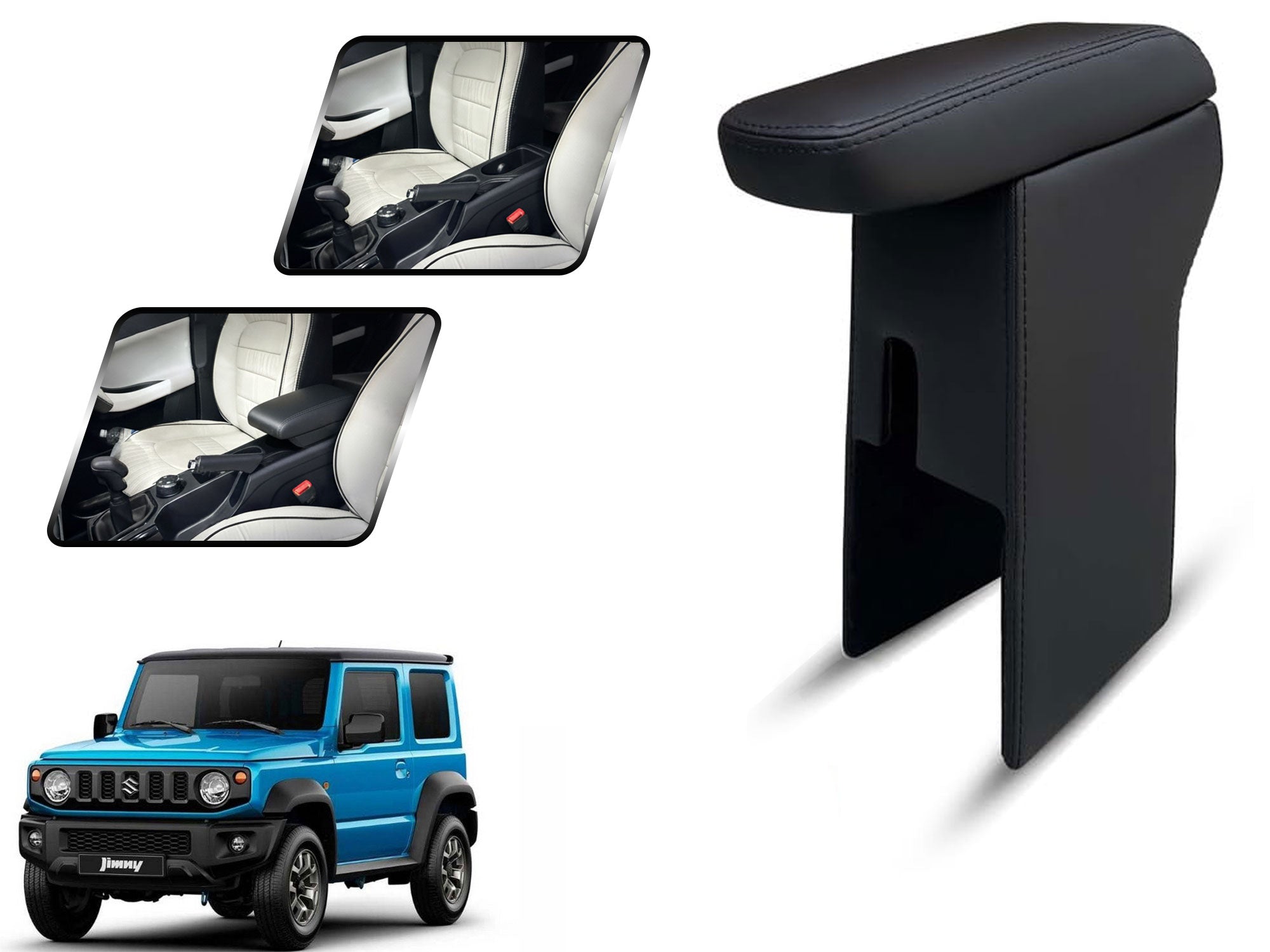 Auto Pearl Premium Car Armrest with Storage Box, High-Density Foam, Nappa Leatherette Black with double Stitching, No Obstruction to Rear Window Buttons, for Jimny-2023.jpeg