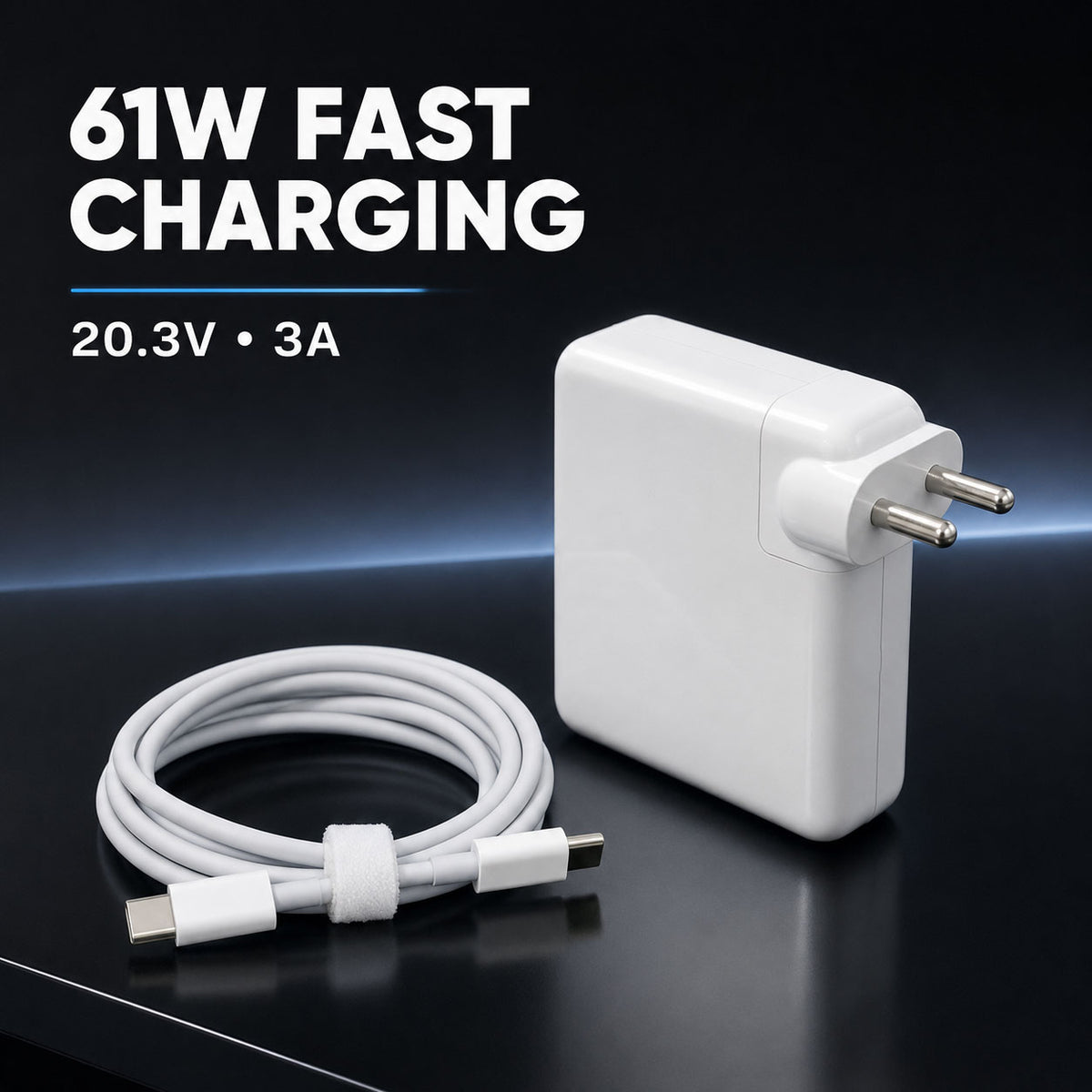 61W USB-C MacBook Charger with Type-C to Type-C Cable – 20.3V 3A Fast Charging Adapter