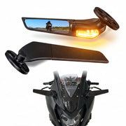 Auto Pearl Motorcycle Rear View Mirrors with LED Turn Signal Light Stealth Mirror Compatible with K-awasaki Ninja 500 650 Ninja 400 300 ZX6R, H-onda CBR300R CBR500R CBR600RR, S-uzuki GSXR 600 750 1000