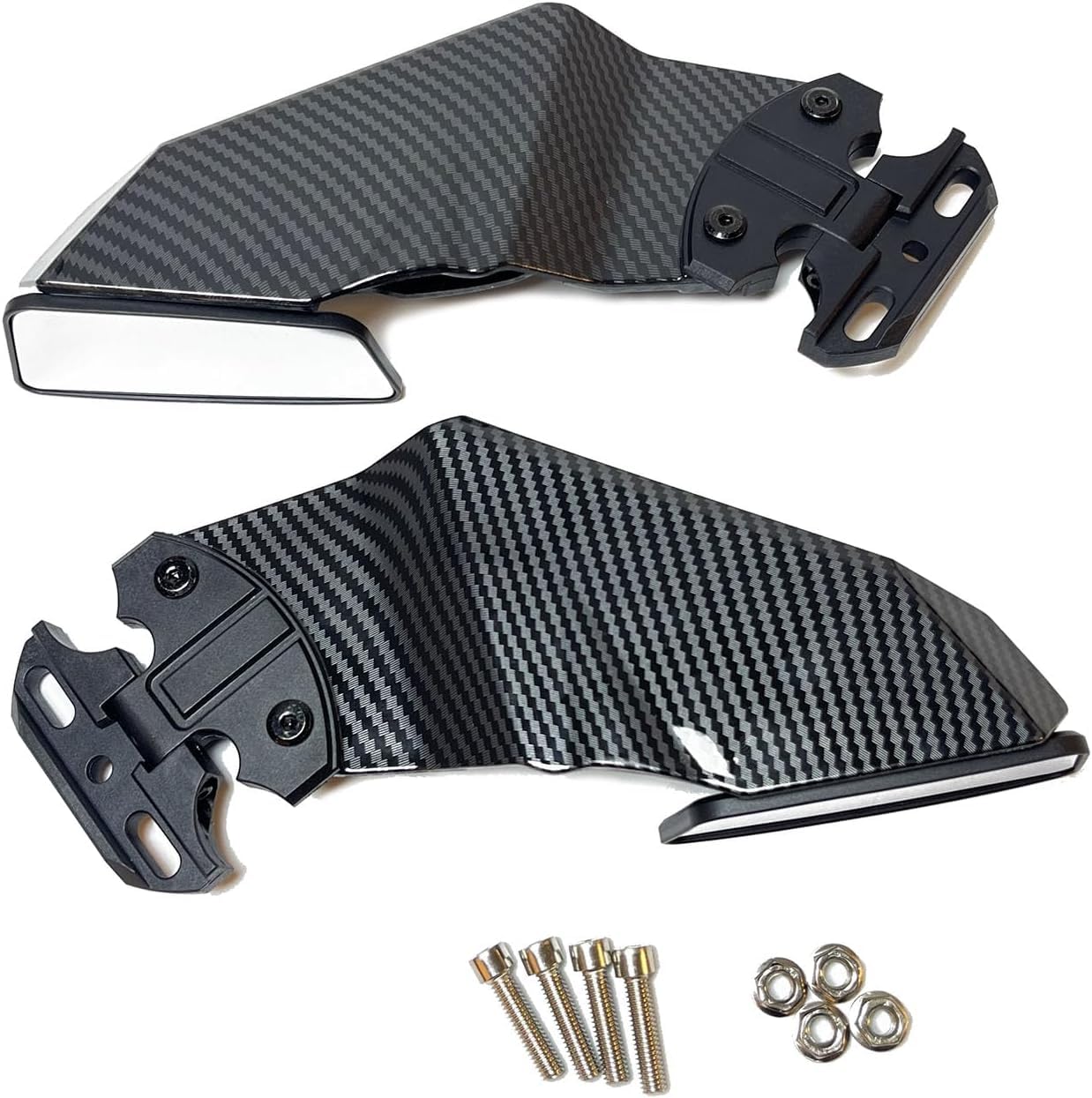 Auto Pearl Universal Motorcycle Rear View Mirrors, Fixed Wind Wing Side Rearview Mirror Replacement For Honda/Kawasaki/Yamaha/Suzuki/BMW/Aprilia/Ducati (Carbon Black)