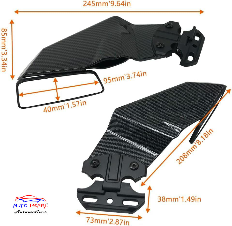 Auto Pearl Universal Motorcycle Rear View Mirrors, Fixed Wind Wing Side Rearview Mirror Replacement For Honda/Kawasaki/Yamaha/Suzuki/BMW/Aprilia/Ducati (Carbon Black)