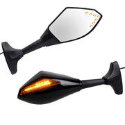 Auto Pearl Motorcycle Sway Adjustable Rear Side View Mirrors Integrated with Signal Light Kit Compatible with Suzuki GSXR, Honda CBR600RR, ATV, Yamaha R1, R6, R6S and Kawasaki