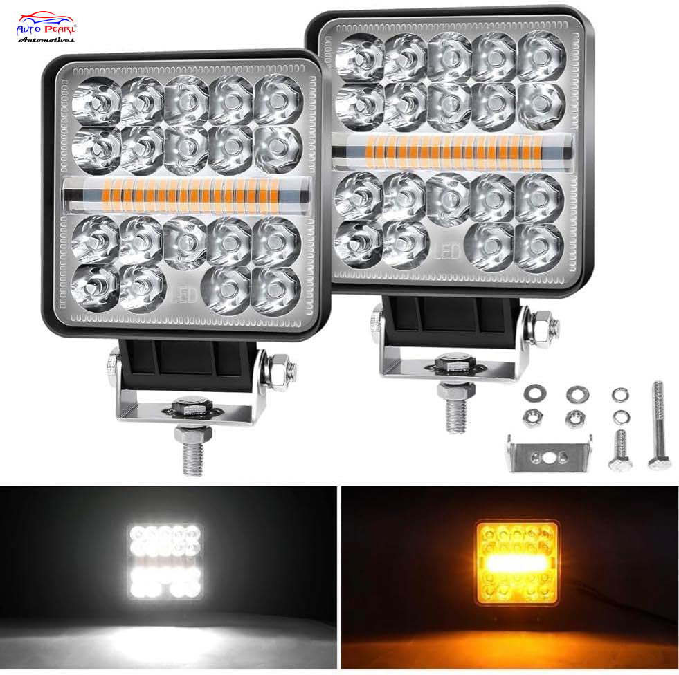 AUTO PEARL 4 inch Square 12000LM Light pods with Strobe 12V-40W, Amber DRL Spot Light Off Road Light Bar Work Light compatible with All Bike and Car (Pack of 2)