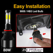 Auto Pearl 9005/HB3 LED Headlight Bulb for Car 80W 3500LM 6000K (White Light LED Headlight Bulb) (Pack of 2)