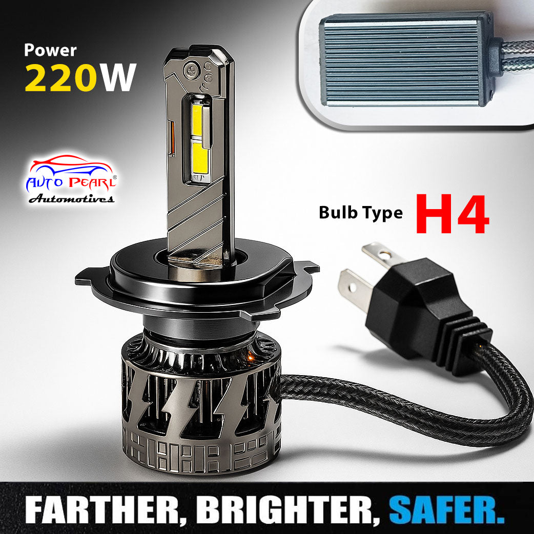 Auto Pearl H4 LED Headlight Bulb for Car 220W 14000LM 6000K (White Light LED Headlight Bulb) compatible with All Car (Pack of 2)