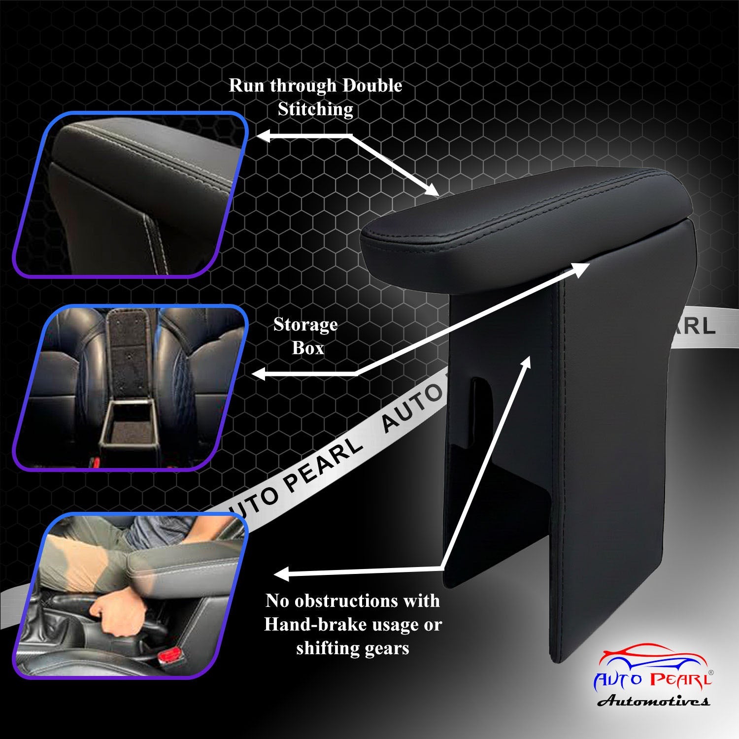 Auto Pearl Premium Car Armrest with Storage Box, High-Density Foam, Nappa Leatherette Black with double Stitching, No Obstruction to Rear Window Buttons, for Kylaq-2024-2025