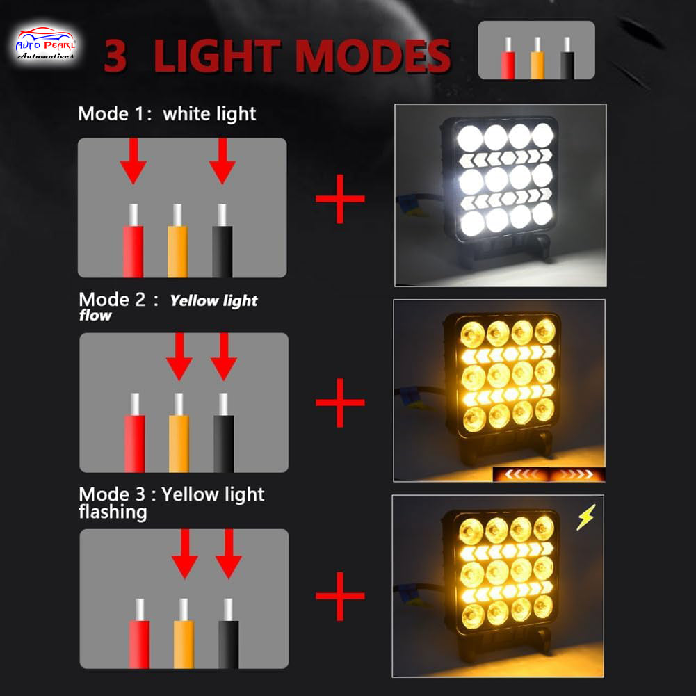 Auto Pearl 4 inch Square 12Led Auxiliary 12V-30W, Amber DRL Spot Light, White and Yellow Color, Off Road Light compatible with All Bike and Car (Pack of 2)