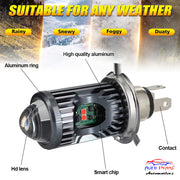 Auto Pearl Motorcycle H4 35W LED Headlight Dual Beam White and Yellow light and Red-Blue light with Flashing light compatible with All Bikes and H4 Car