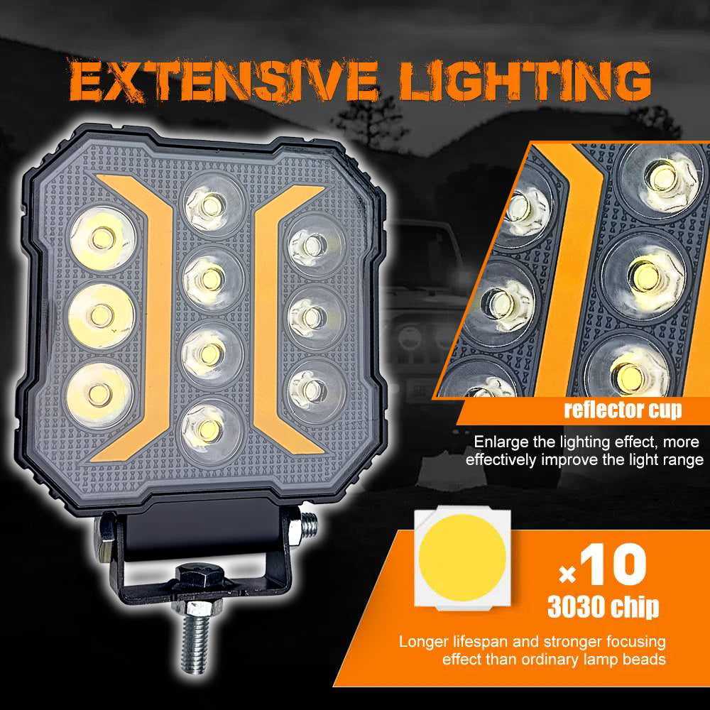 Auto Pearl Square 10Led DRL Fog light, Off-Road Vehicle Light Auxiliary White-Yellow Lighting 12V-28W Driving Work Light compatible with All Bike and Car