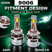 Auto Pearl 9006-6500K 480W (240W Each), 36000LM LED Headlight Bulb with rear cooling Fan for Car (Cool White Light LED Headlight Bulb)