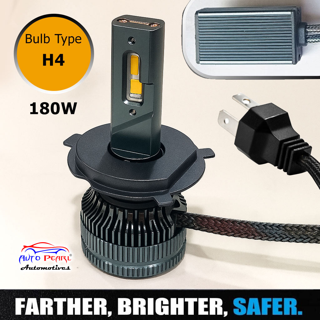 Auto Pearl H4 180W LED Warm White Light Headlight with Better Dissipation Turbo Fan, 4300K, 12000LM Headlight Bulb (Pack of 2)