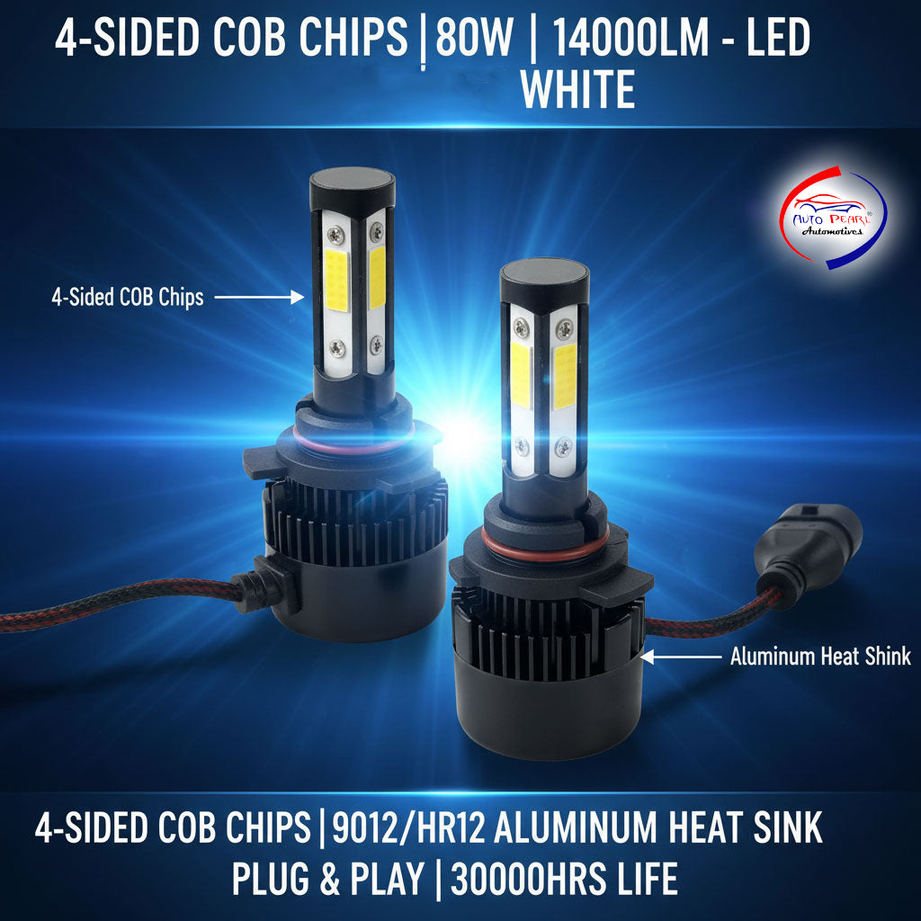 Auto Pearl 9012 Bulb Type LED Headlight Bulb 80W 14000LM 4300K Warm White, 4-Side Fog Light 9012 compatible with All Car (Pack of 2)