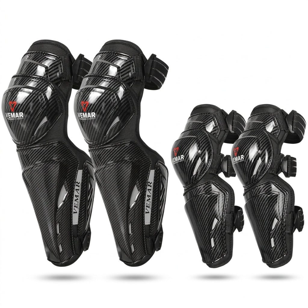 Auto Pearl Motorcycle Knee Shin Guards Elbow Pads, 4 in 1 PP Shell Motocross Knee Shin Safe Protection Armor for Moto Cycling Racing compatible with All Bike (Carbon Black, 4Pcs)