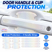 Auto Pearl 8 Pcs Car Door Handle Scratch Protector Stickers, 4 Bowl Recess Guards and 4 Horizontal Reflective Strip Protectors, Rainbow Honeycomb Design