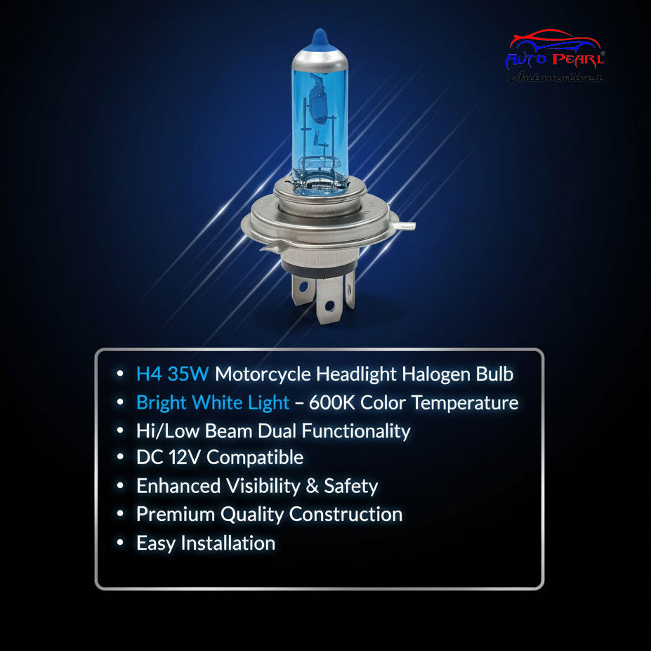 Auto Pearl H4 35W Motorcycle Headlight Halogen Bulb, White light Hi/Low Beam, DC 12V 6000K, Compatible with All Bike (Pack of 1)