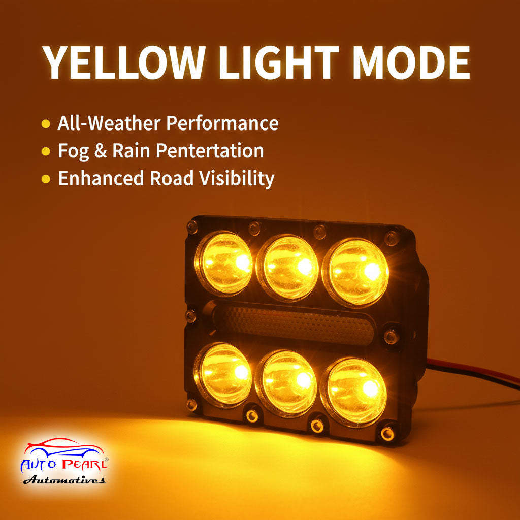 Auto Pearl Car 6-Lens DRL Driving Lights Flasher Yellow, White with Red-Blue Led light, 30W, 12-80V Auxiliary Lights for All Car (Pack of 2)