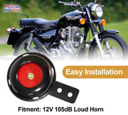 Auto Pearl 12V 110dB 3A Motorcycle Loud Tone Sound Loud Horn Fits Moped Scooter Electric Bike Black-Red with wiring compatible with All Bike (Pack of 2)