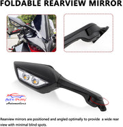Auto Pearl Motorcycle Adjustable Rear View Side Mirror with Turn Signal Led Indicator Motorcycle Side Rearview Mirrors Compatible For R15-V3-V4, R1M, ZX6R, ZX10R, ZX25R, CBR600RR, CBR650R, FZ6R, Kawasaki Ninja ZX10R