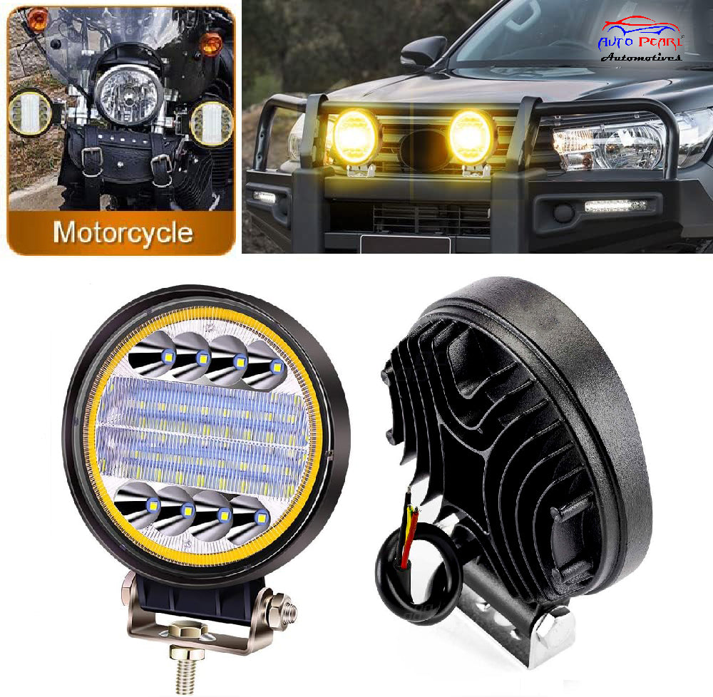 Auto Pearl 12V-24W DRL Amber LED Work Light, Round LED Light Pods Spot Flood Combo Lights Driving Work Fog Lights compatible with All Bikes and Cars