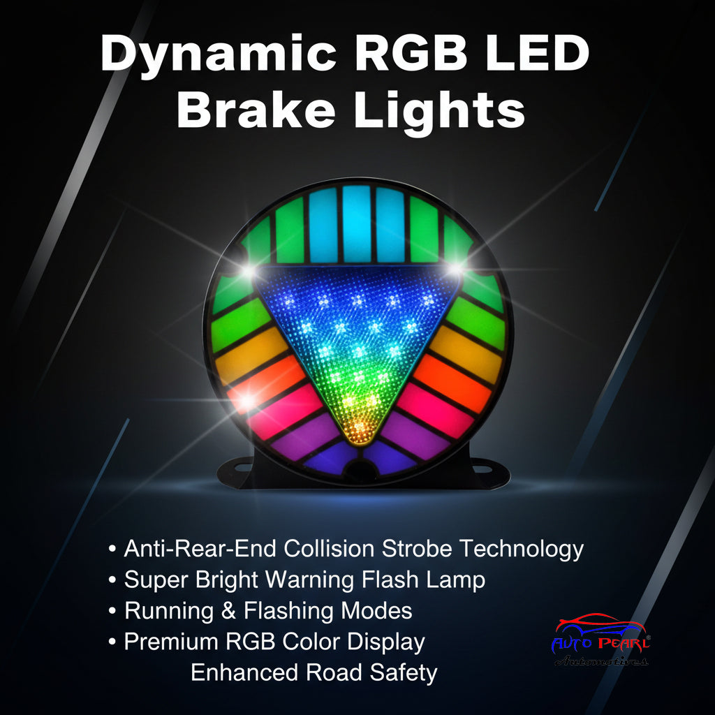 AUTO PEARL Dynamic RGB LED Brake Lights, Anti-Rear-End Collision Strobe Tail Light, Super Bright Warning Flash Lamp, with Running and Flashing mode compatible with All Cars (Pack of 2)
