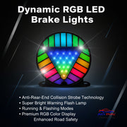 AUTO PEARL Dynamic RGB LED Brake Lights, Anti-Rear-End Collision Strobe Tail Light, Super Bright Warning Flash Lamp, with Running and Flashing mode compatible with All Cars (Pack of 2)
