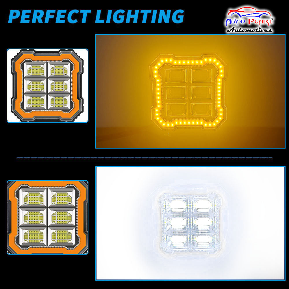 Auto Pearl Square 6-Led 12V-30W, DRL Fog light, Off-Road Vehicle Light Auxiliary White-Yellow Lighting 12V-30W Driving Work Light compatible with All Bike and Car